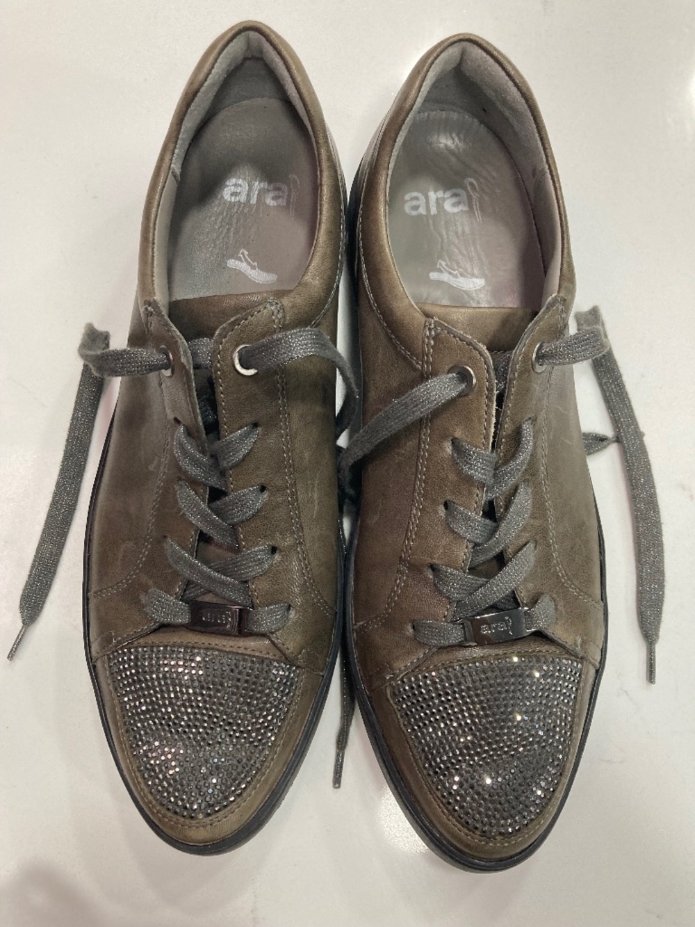 ARA Olive Green Leather Rhinestone Sneakers Size 7.5 New